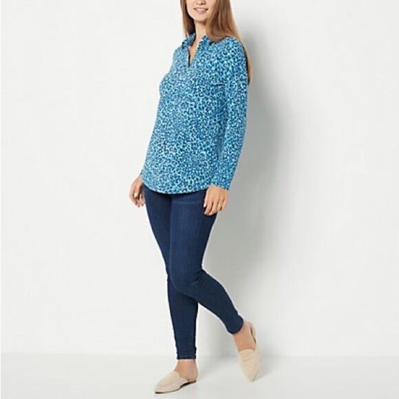 Isaac Mizrahi Live! Printed Split-Neck Collared - Picture 3 of 7